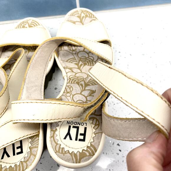 fly london yesk leather wedge heel ankle wrap strap sandals 37 neutral‎ boho - Picture 5 of 15